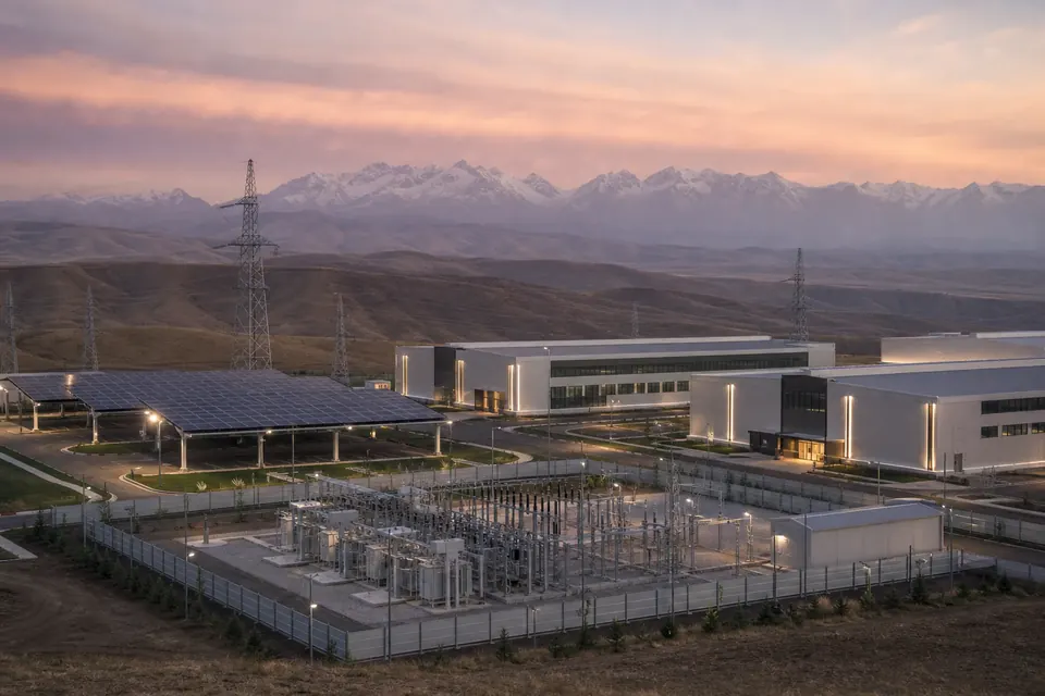 New high-tech industrial campus and substation at the mountains